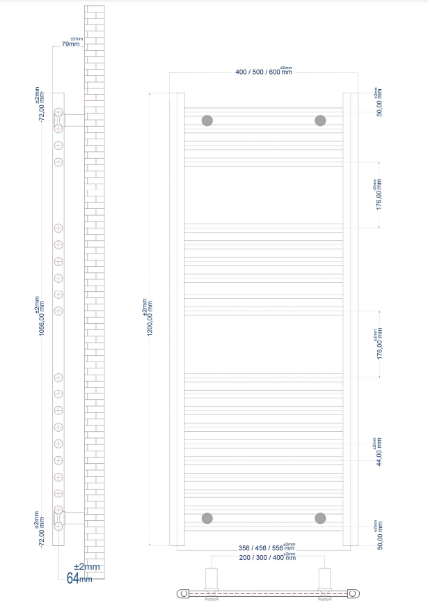 Eastbrook Wingrave handdoekradiator 50x120cm blauw 604W