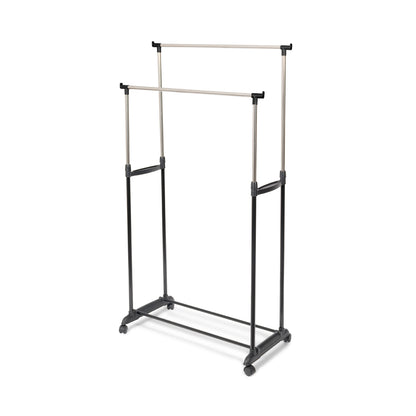 Portant à vêtements double sur roulettes Zeph noir et chrome