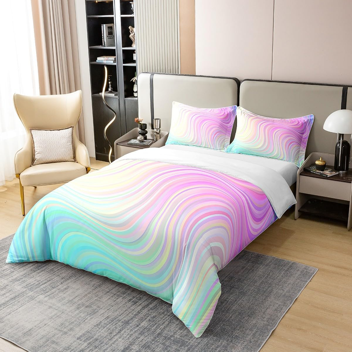 (3-tlg. Set) 180x220cm Rainbow Bettwäsche   Kissen Bezug mit Reissverschluss - Regenbogen