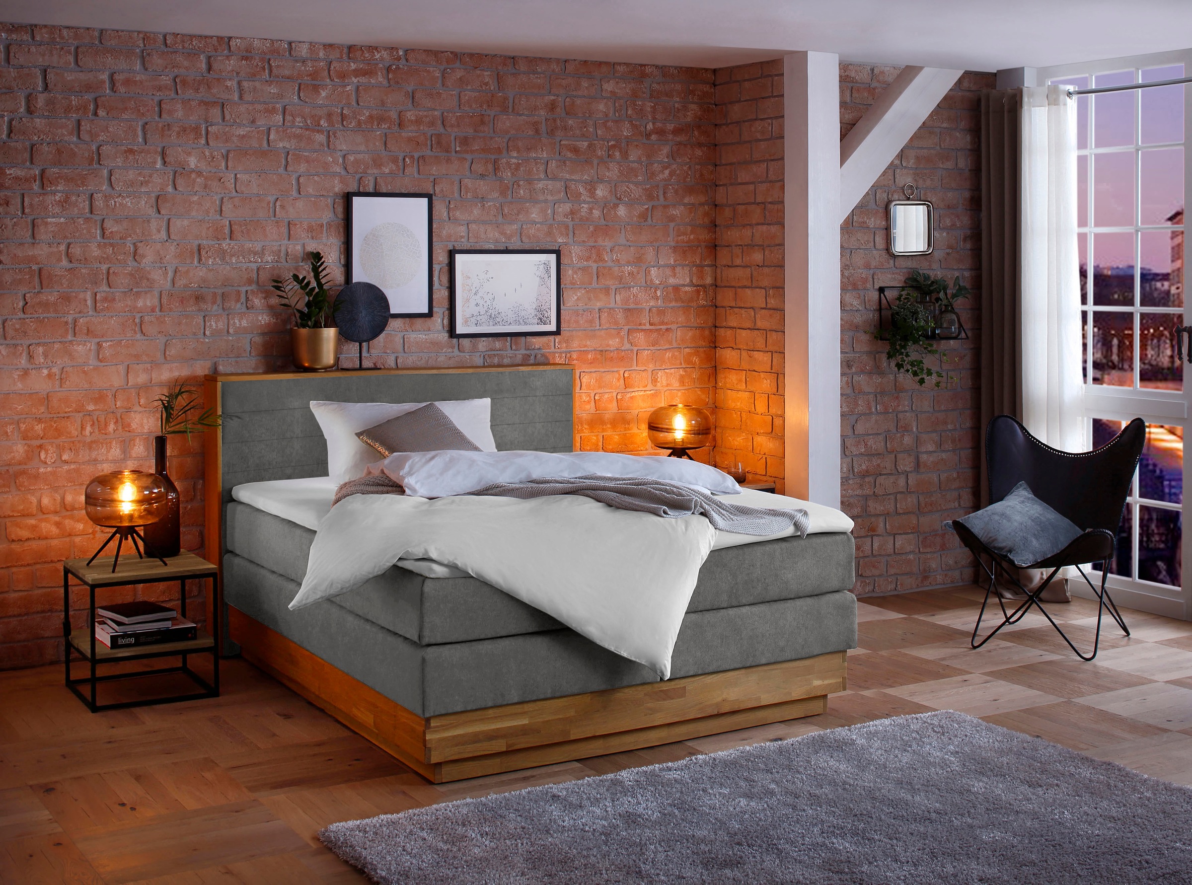 Home affaire Boxspringbett »Cavan« Eiche, inkl. Bettkasten & Topper, verschiedene Härtegrade (auch H4)