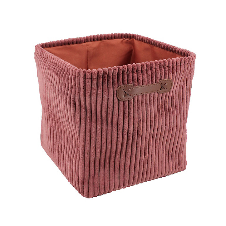 Panier de rangement carré effet velours rouge