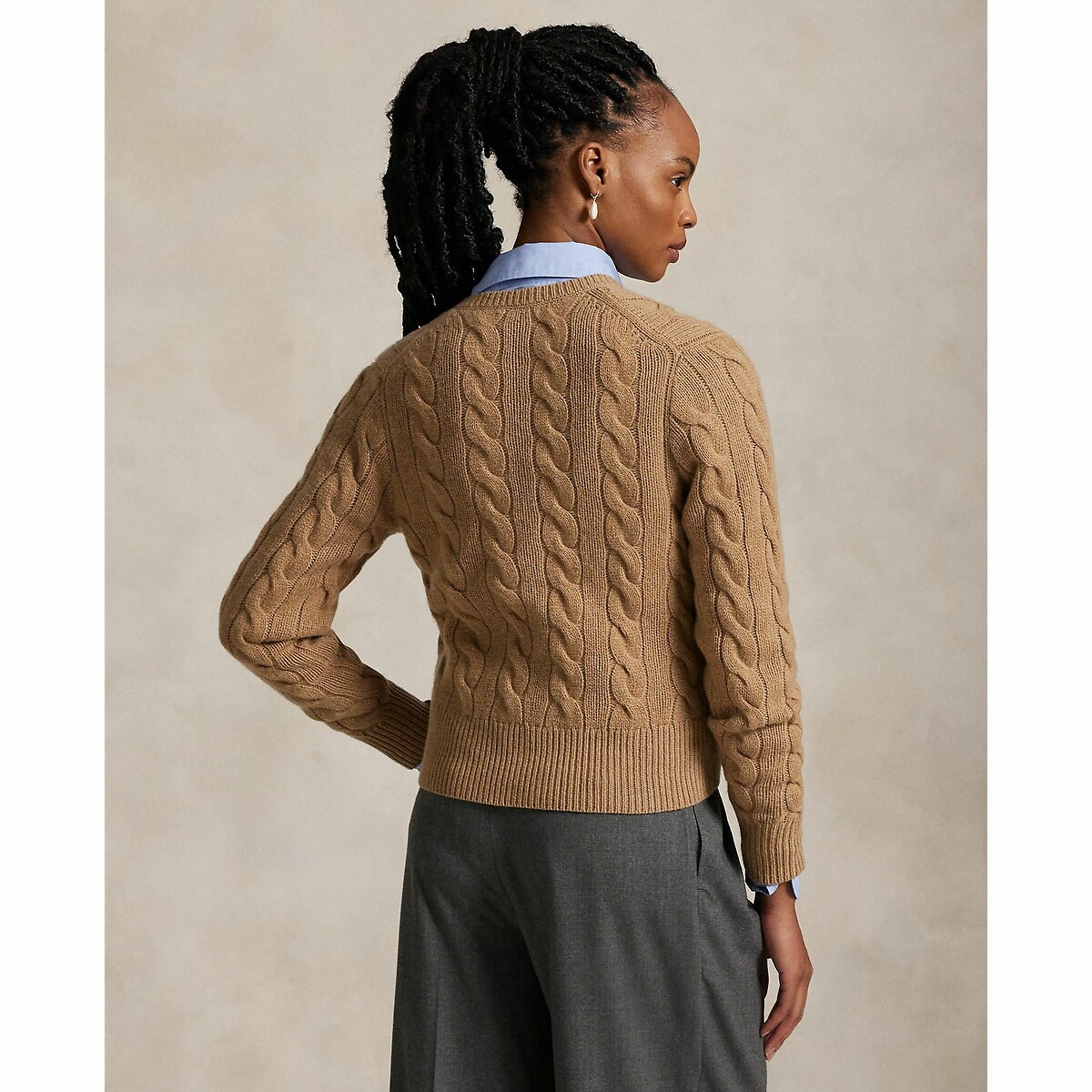 POLO RALPH LAUREN<br>Cardigã de malha trançada em lã e cashmere