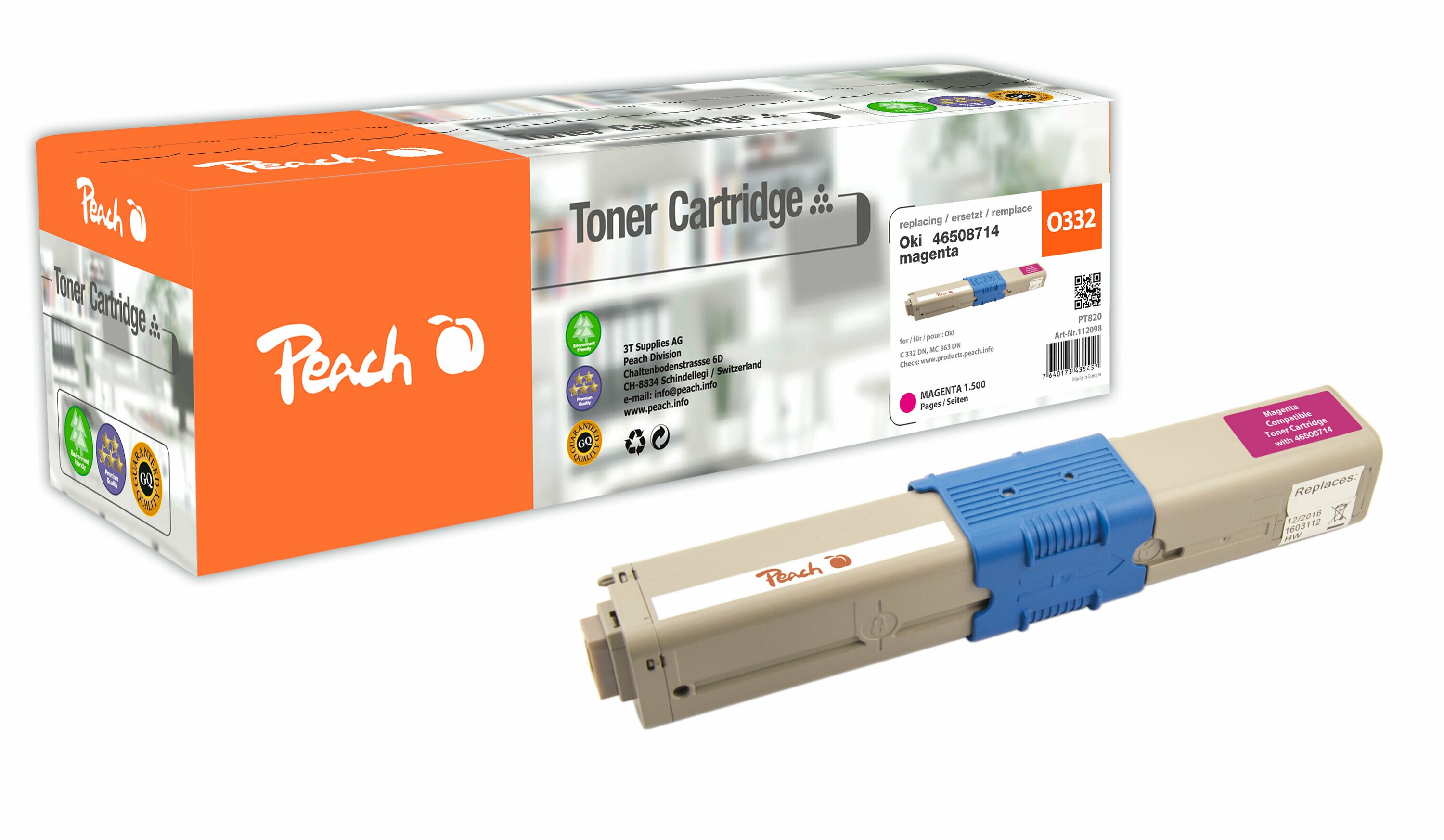 Peach O4650-87 Toner ma ersetzt OKI 46508714 für z.B. OKI C 332 DN, OKI MC 363 DN, OKI MC 363 N, OKI MC 363 DNW, OKI C 332 DNw (wiederaufbereitet)