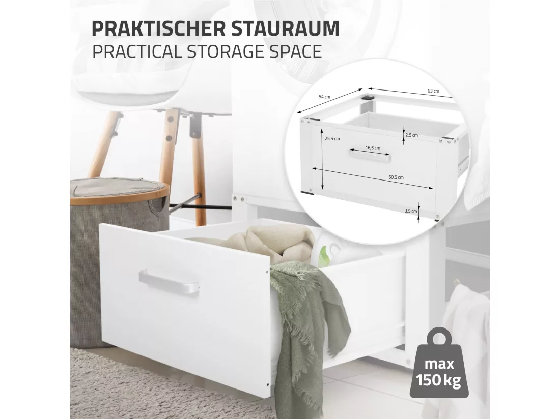 Socle pour machine à laver en acier blanc accessoire avec tiroir ML-Design