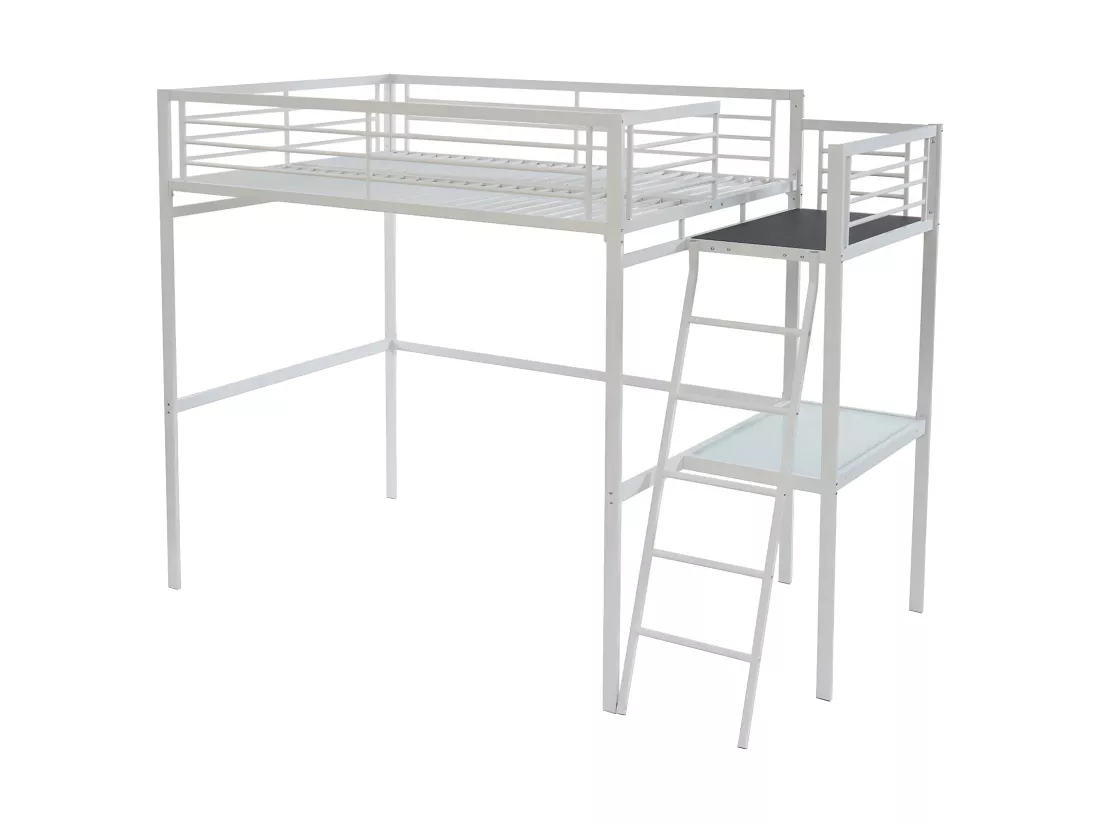 Lit mezzanine CASUAL II - 140 x 190 cm - plateforme bureau - Blanc