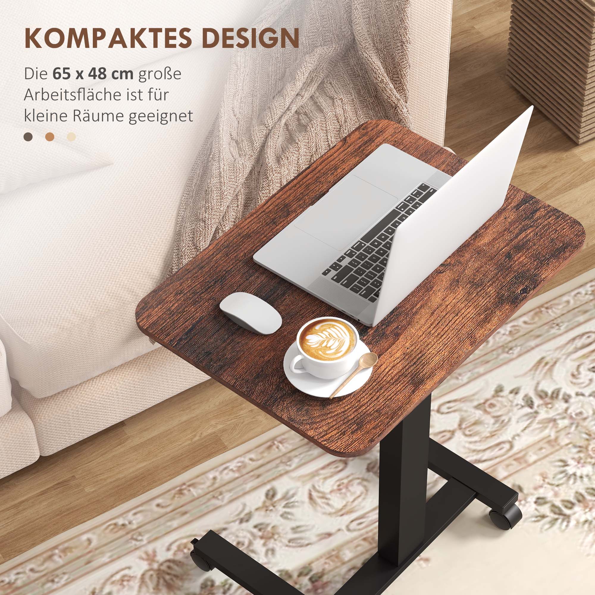 Vinsetto Höhenverstellbarer Rolltisch mit Rollen braun 65L x 48B x 68-108H cm