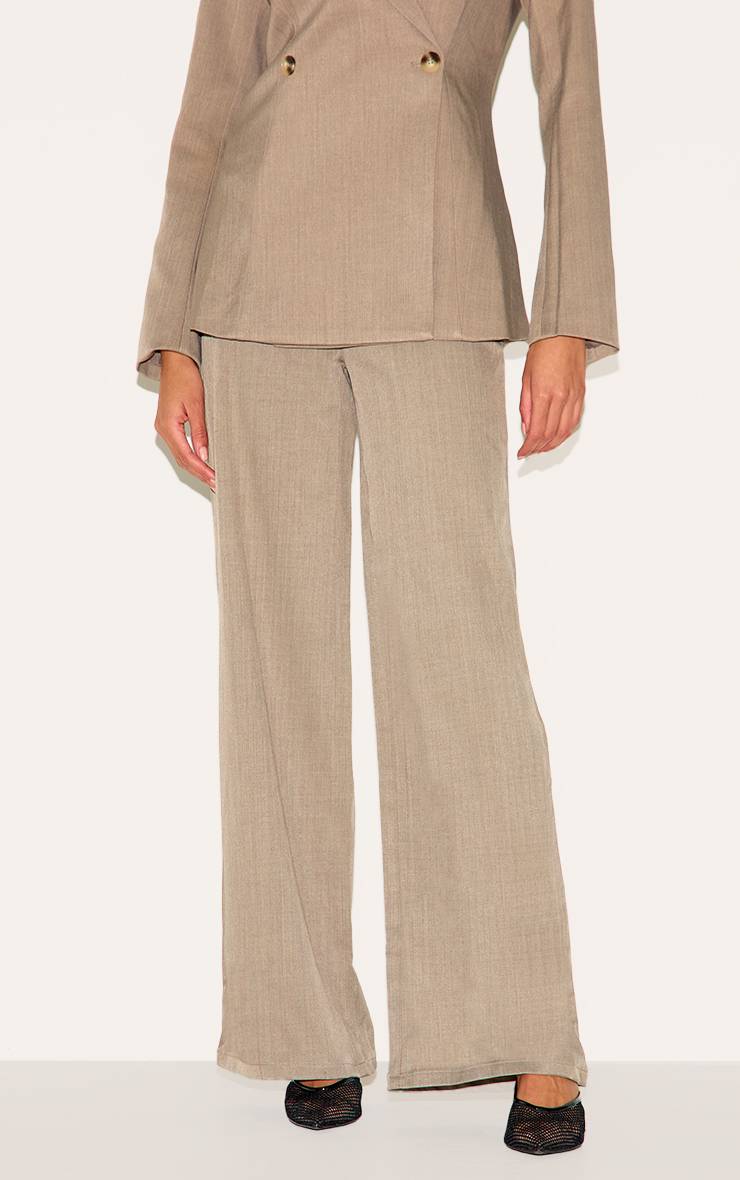 Mocha Brown Pantalon Large Tissé Ajusté Premium