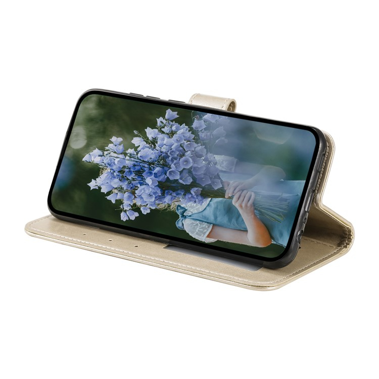Samsung Galaxy S25 Edge Leder Tasche Wallet Mandala Flowers Imprint - Gold