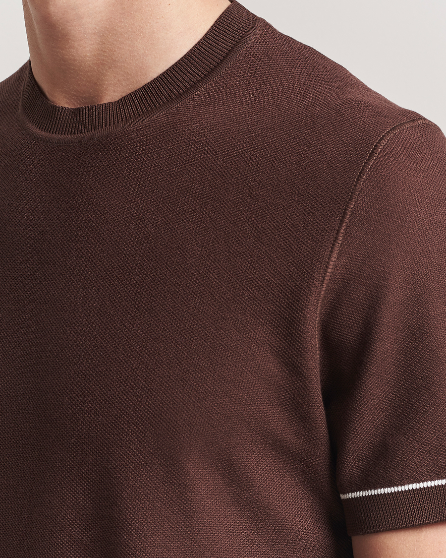 BOSS BLACK Jianfranco Cotton/Viscose Knitted T-Shirt Dark Brown