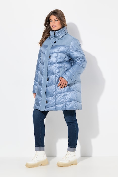 Steppjacke, Stehkragen, eingerollte Kapuze, 2-Wege-Zipper
