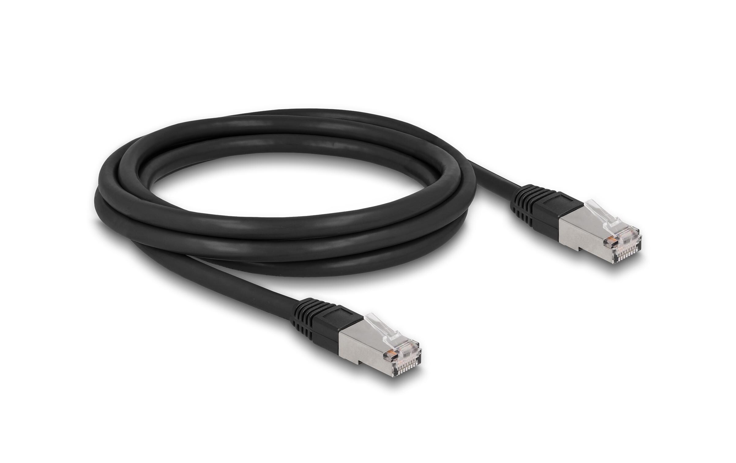 Patchkabel Outdoor Cat 6A, S/FTP, 2 m, SchwarzDelock RJ45 Netzwerkkabel Cat.6A S/FTP PE Outdoor 2 m schwarz
