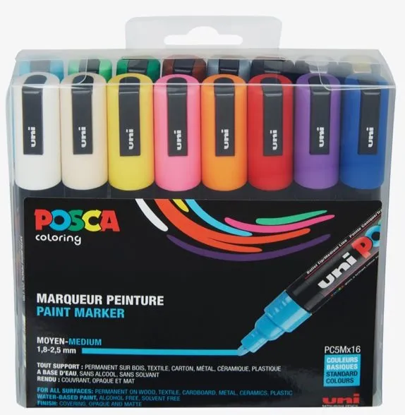 Paintmarker POSCA PC-5M - med 16 stk. ass. farver