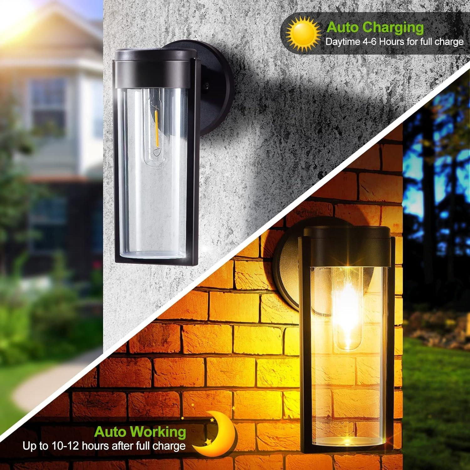 (2er Set) LED Solar Outdoor Lampe Wandleuchte Aussen Beleuchtung mit Glühbirne (IP65) - Warmweiss