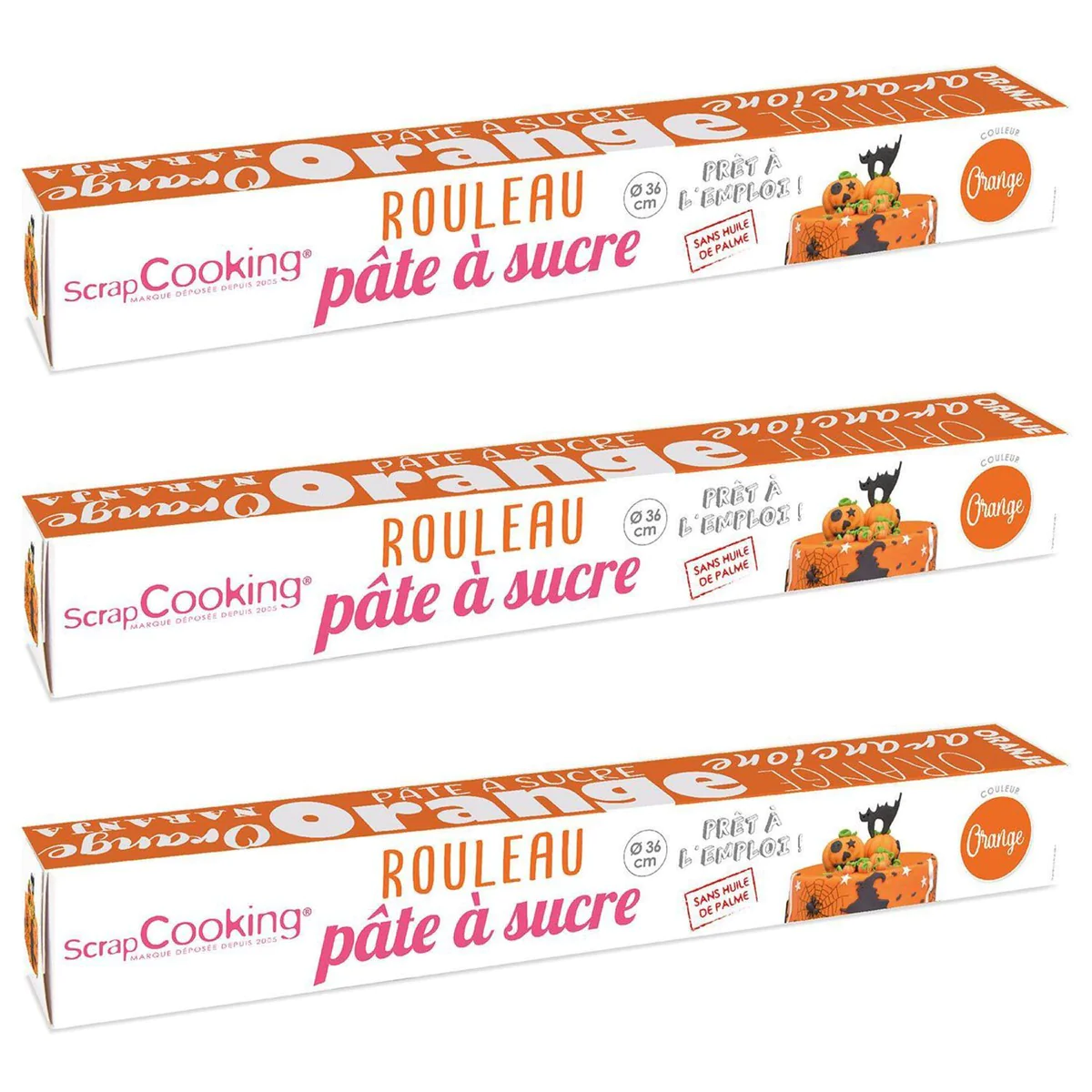 3 pâtes à sucre en rouleau orange Ø 36 cm Scrapcooking