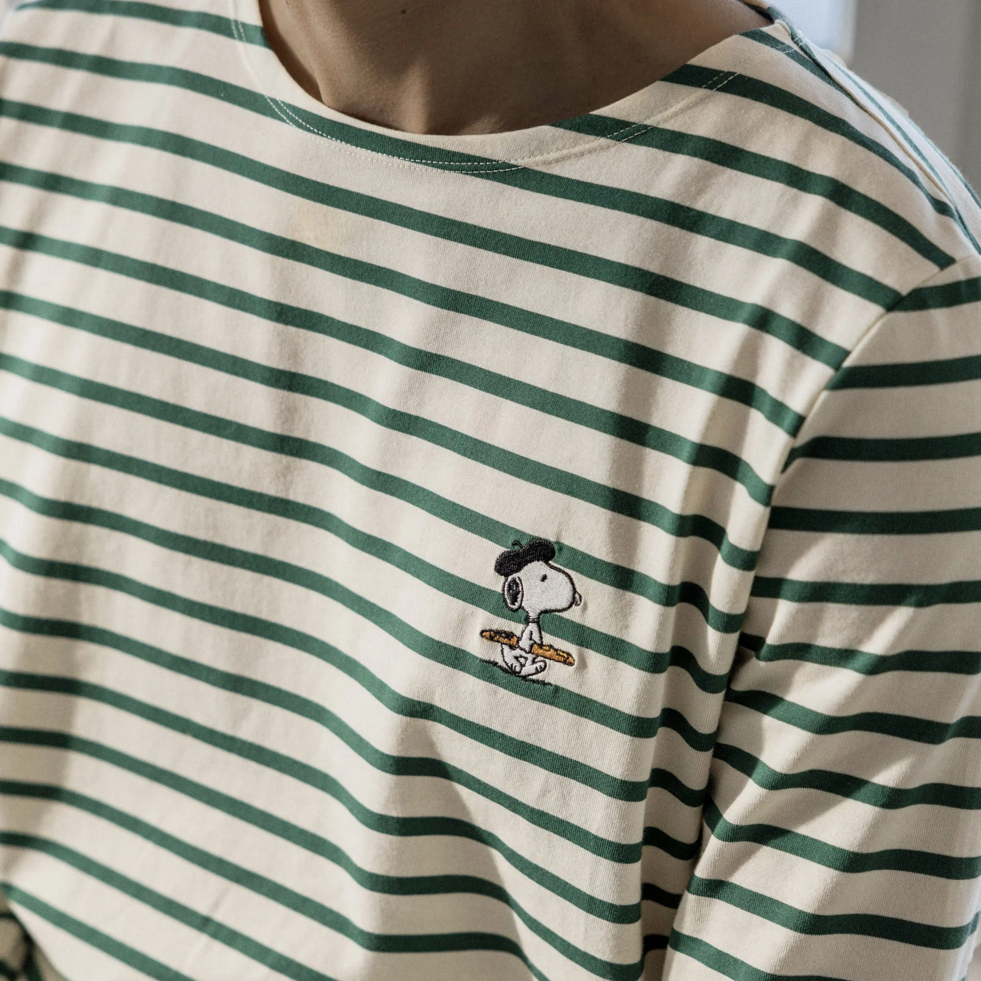 Marinière verte & écru LAB Peanuts coton et coton recyclé - modèle aubrac