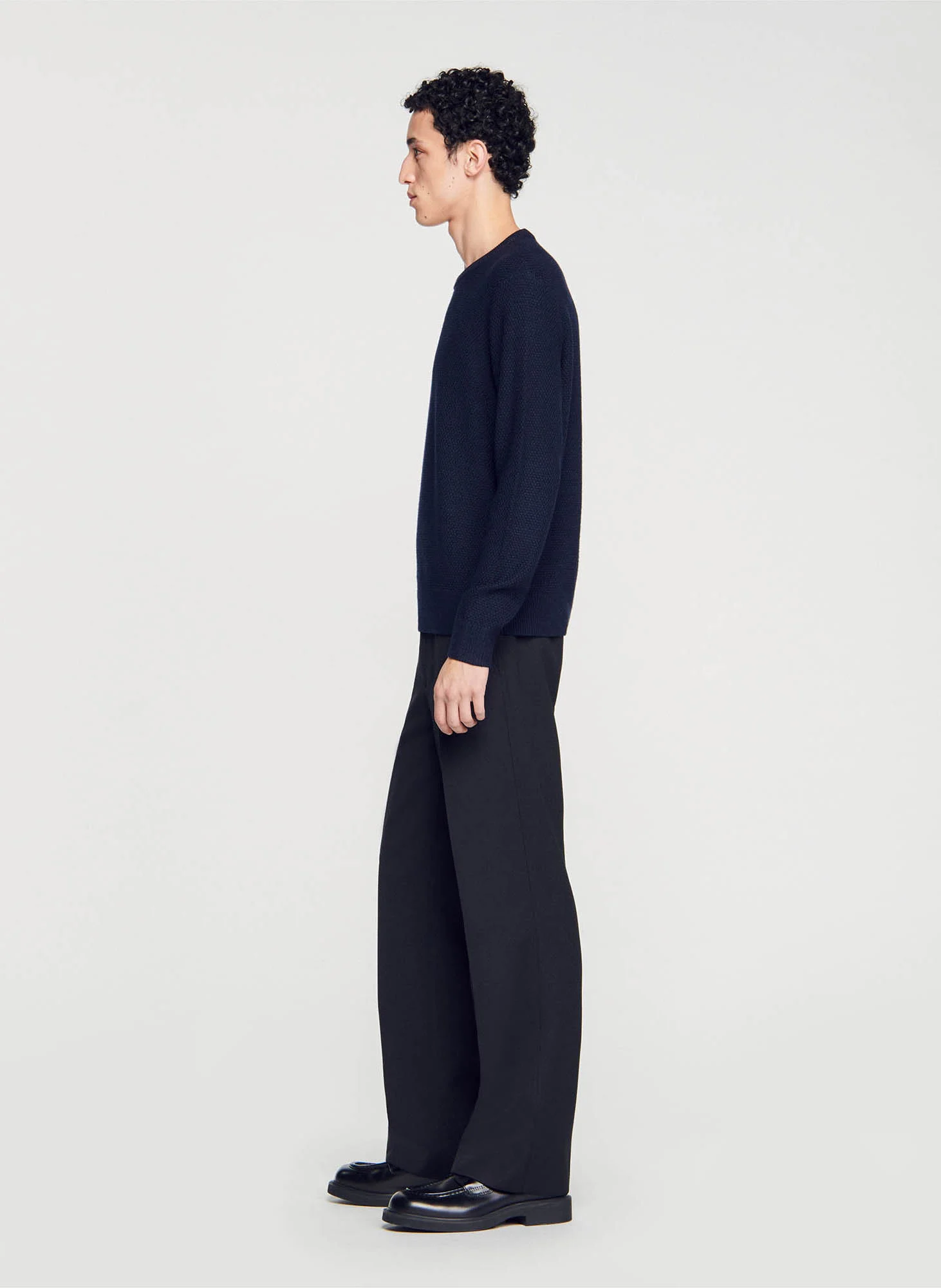 Pull col rond regular fit en laine mélangée | Bleu