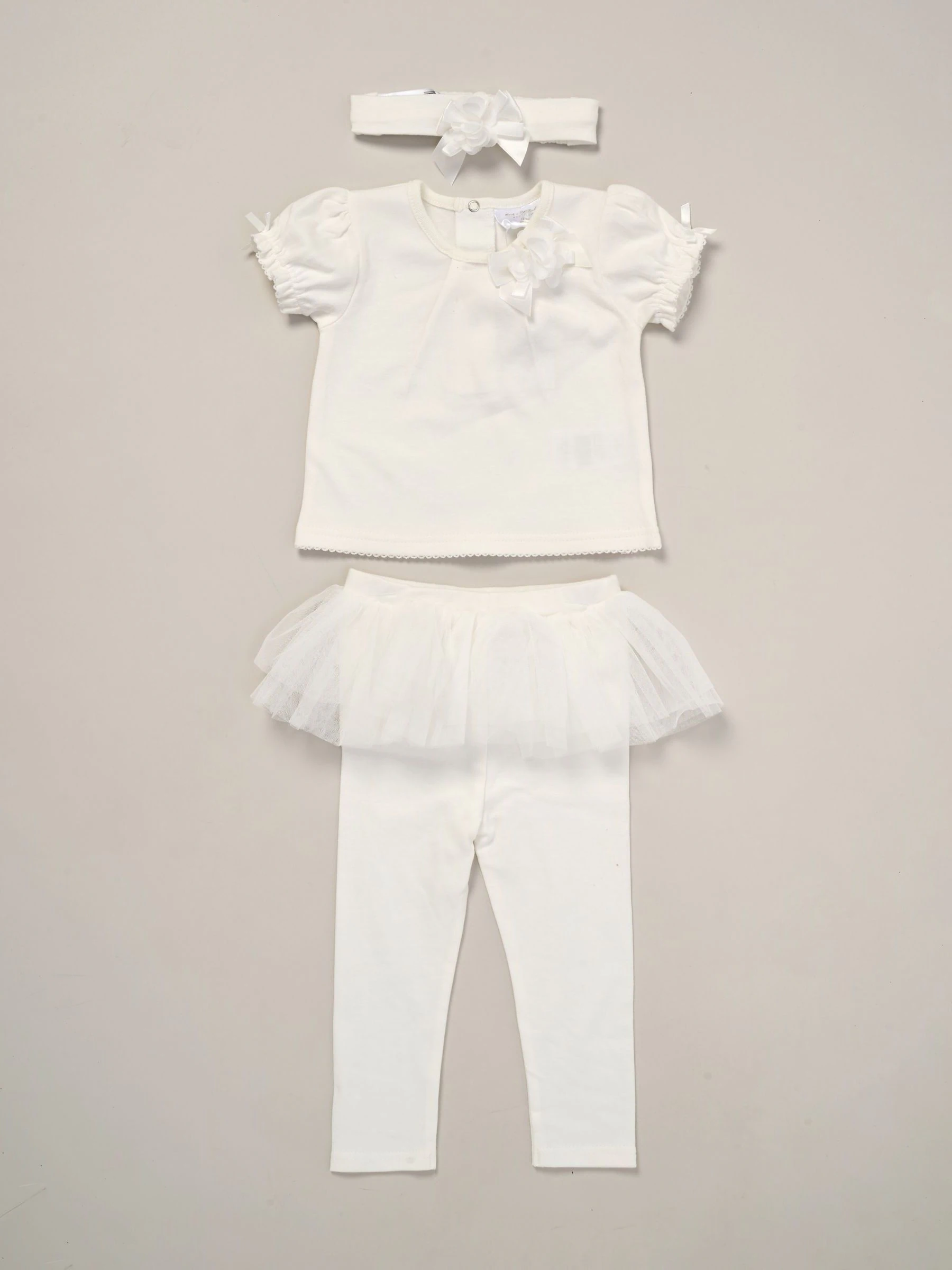 Rock-A-Bye Baby Boutique Rose Ribbon Detail White Top And Leggings Set