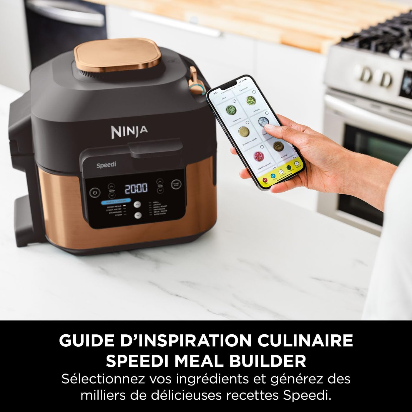 Ninja Speedi 10-en-1 Autocuiseur rapide, Air Fryer, Friteuse à air et Multicuiseur, 5.7L, Repas pour 4 en 15 minutes, Vapeur, Gril, Cuire au four, Rôt