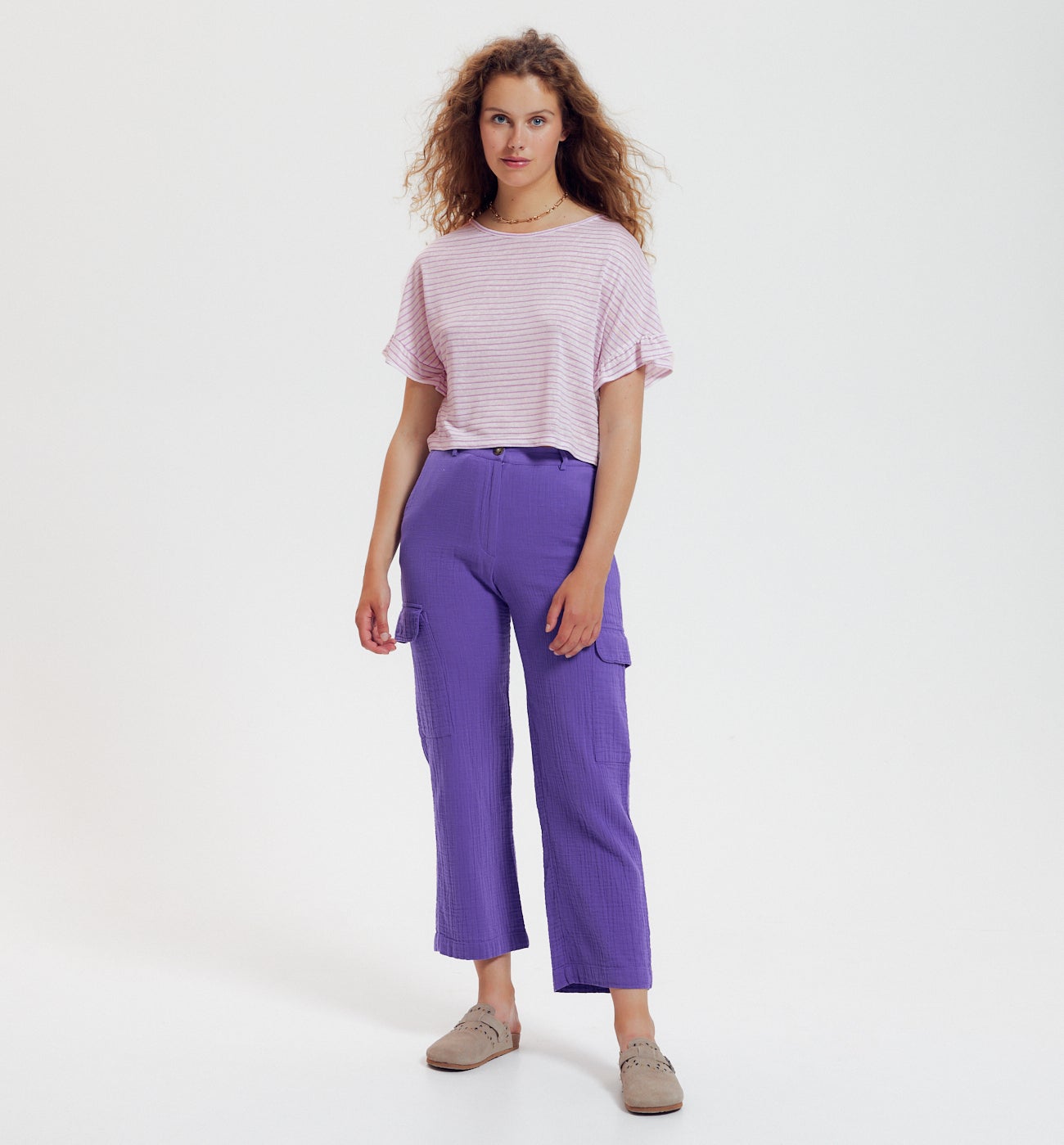 T-shirt rayé Femme - Lilas clair