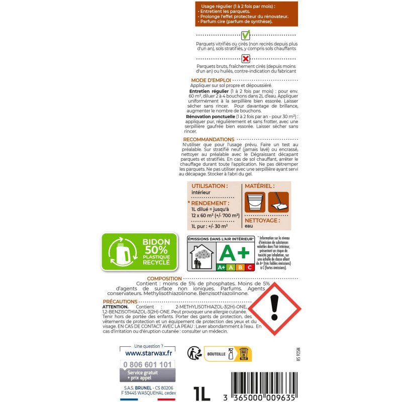 Raviveur parquets cirés ou vitrifiés - 1 L