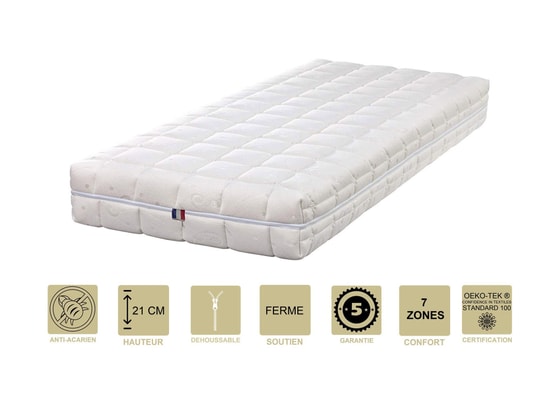 PROVENCE LITERIE - Matelas Latex 70% Naturel 200x200 x 21 cm Ferme + Oreiller V...