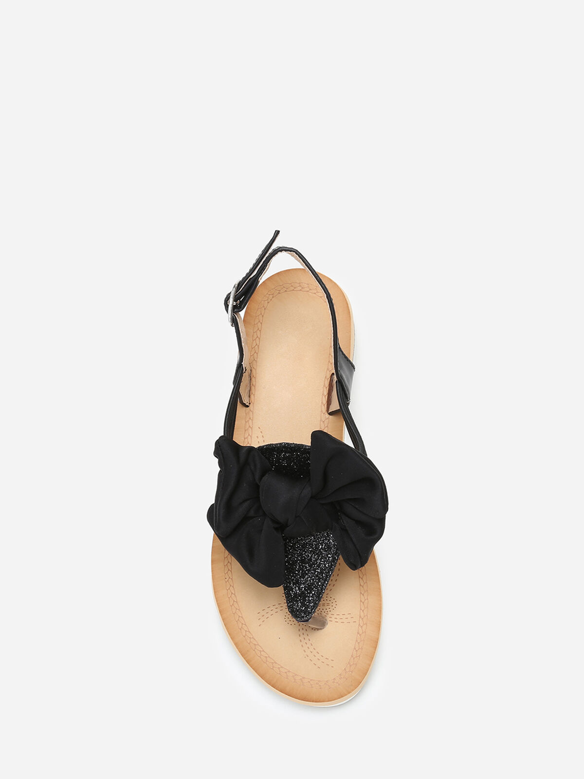 Nu-pieds à paillettes et noeud en tissu- Noir