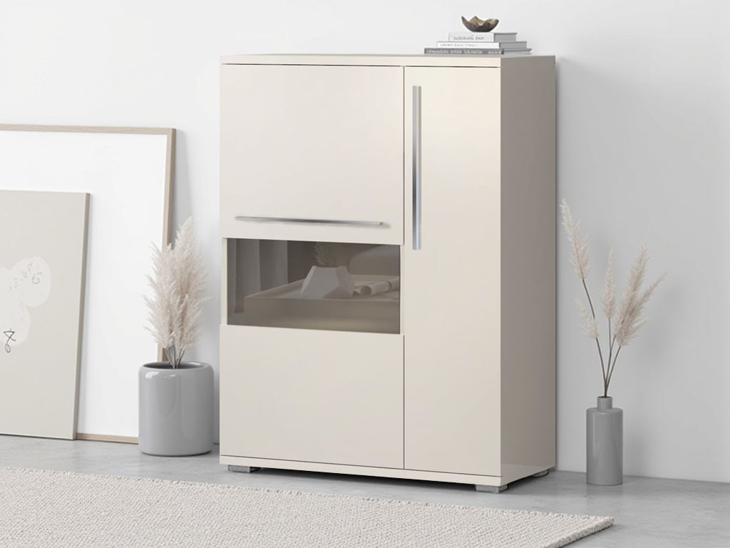PLACES OF STYLE Highboard »Piano Vitrine« (H/B/T): 123/90/40,2cm,  UV lackiert, Soft-Close Funktion