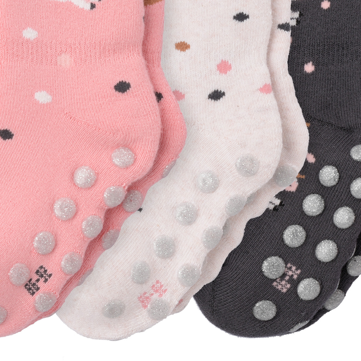 Topomini 3 Paar Baby Stoppersocken im Set rosa / cremeweiss / dunkelgrau