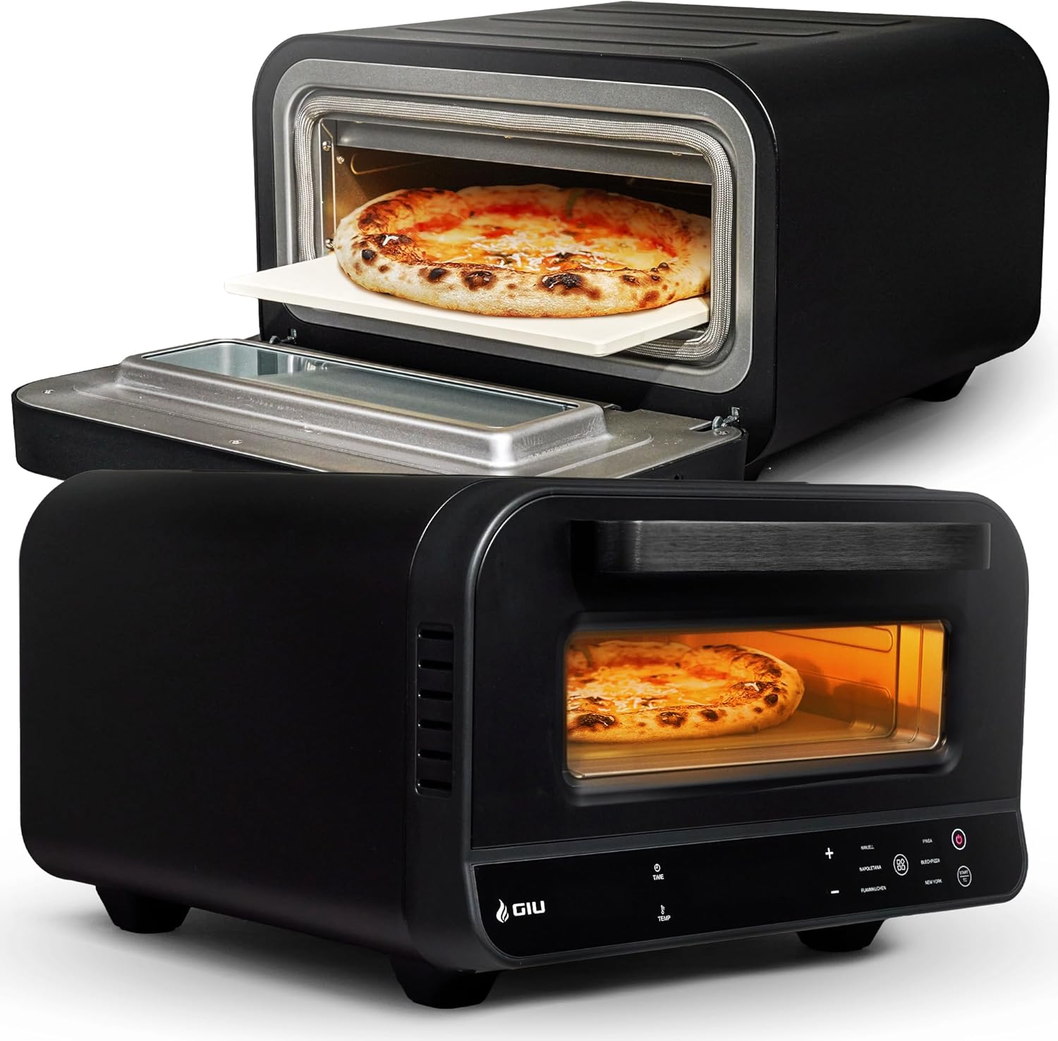 GIU Elektrischer Pizzaofen - Starker Elektro-Ofen für neapolitanische Pizza | Backofen, Pizzaofen, elektrisch, Electric Oven | Über 400 Grad FusionHeat-Tech | Genieße Steinofen-Geschmack Zuhause