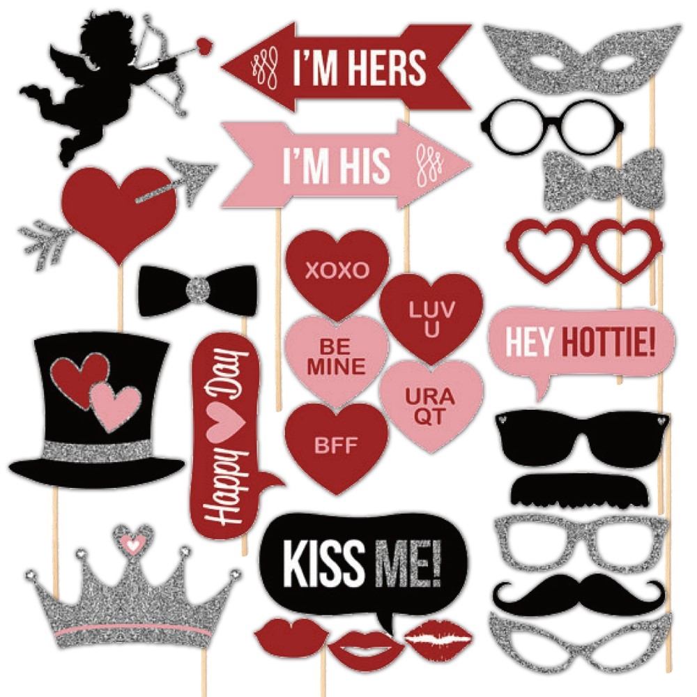 (27er Set) Photo Booth Fotorequisiten Party Foto Accessoires Dekorationen für lustige Bilder - Valentinstag / Hochzeit