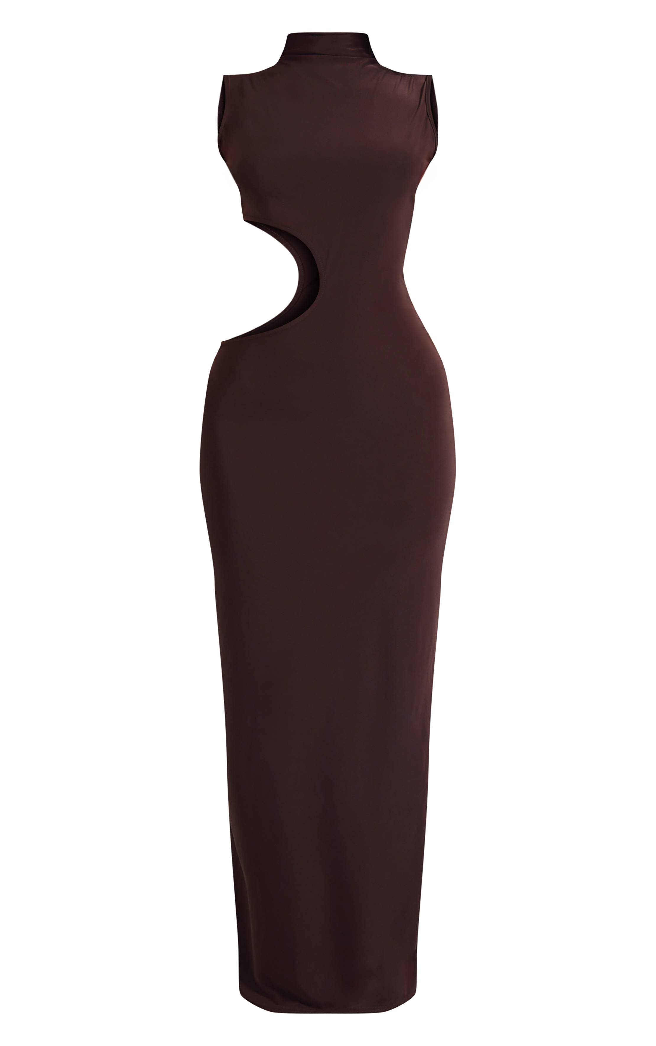 Chocolat Robe Maxi Moulante Petite En Jersey Slinky Avec Découpes