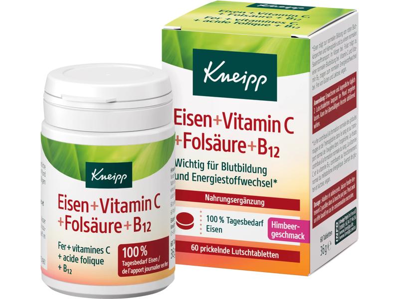 Kneipp Tablette Eisen   Vitamin C, Folsäure und B12 60 Stüc Vegane Nahrungsergänzung mit Eisen und Vitamin C