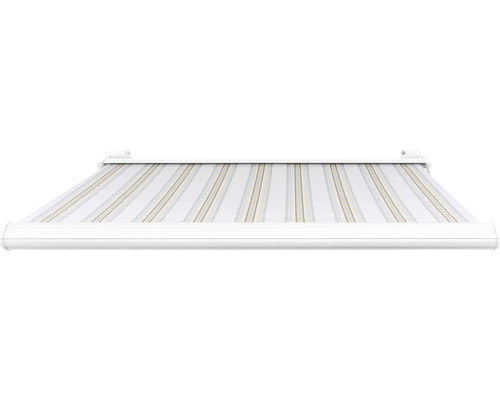 SOLUNA cassettescherm Exclusiv 2x1,5 doekdesign 6287 frame RAL 9010 verkeerswit aandrijving rechts incl. motor en wandschakelaar