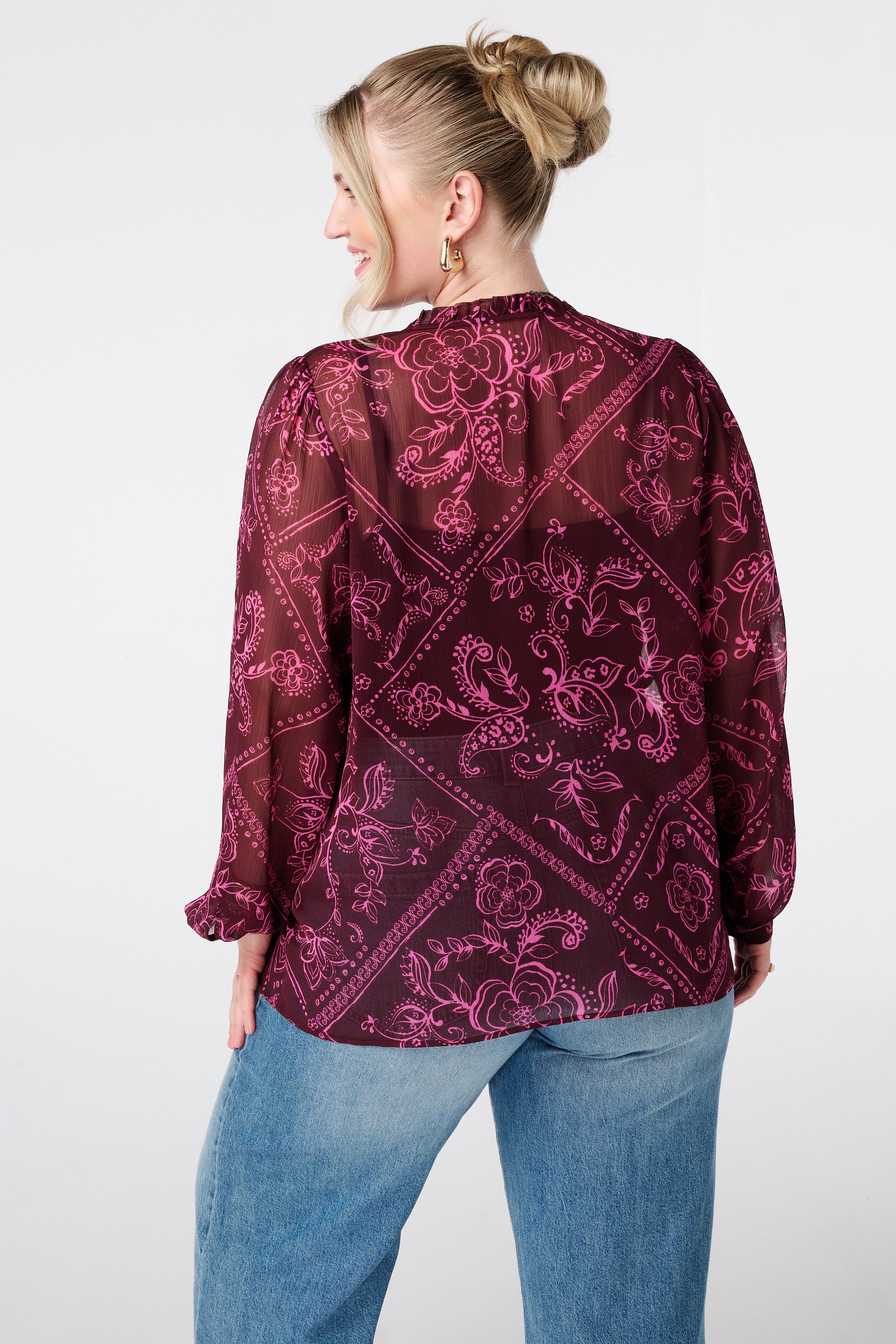 Sheer blouse met print Multi Pink