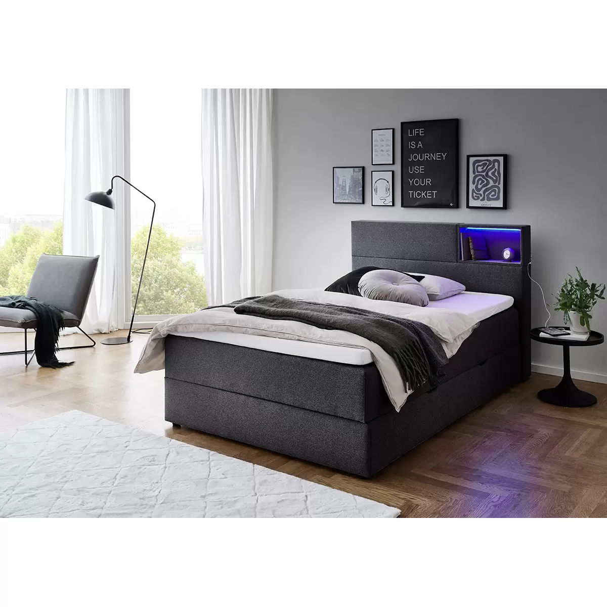 Boxspringbett Caja 140x200 Anthrazit