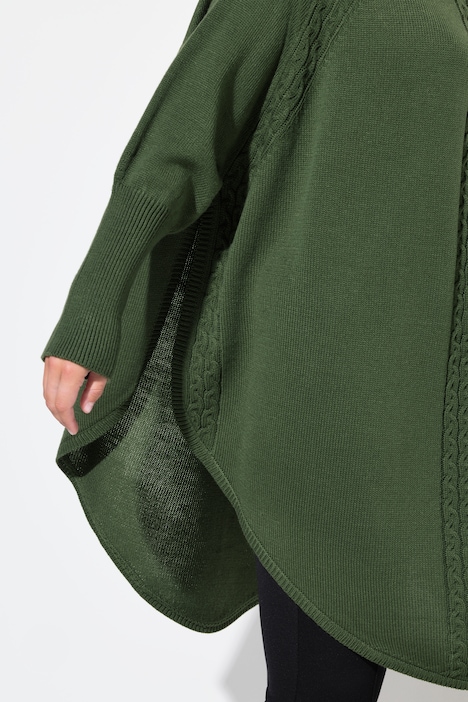 Pullover, Poncho-Style, Zopfmuster, Zipfelsaum