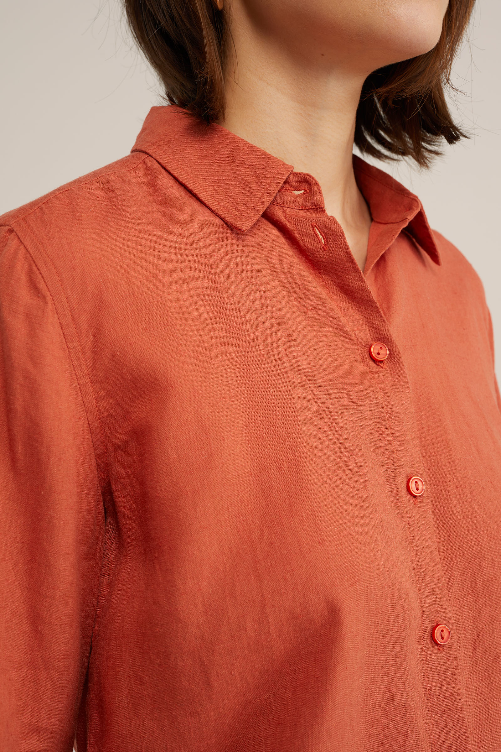 overhemdblouse van linnenmix WE Fashion Kaneelbruin