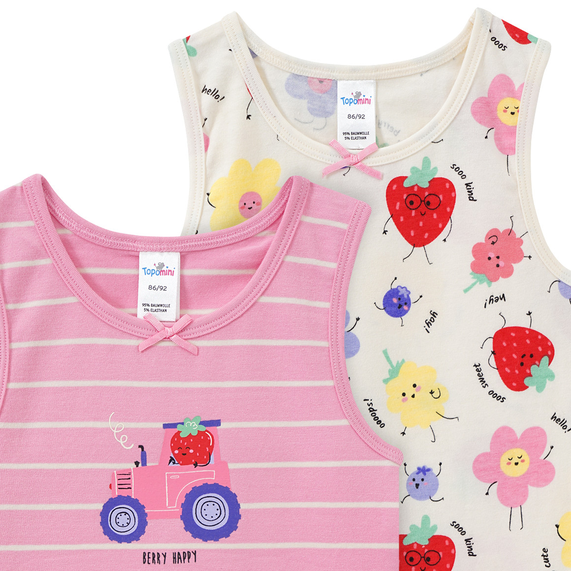Topomini 2 Baby Unterhemden mit Bauernhof-Motiven rosa / creme