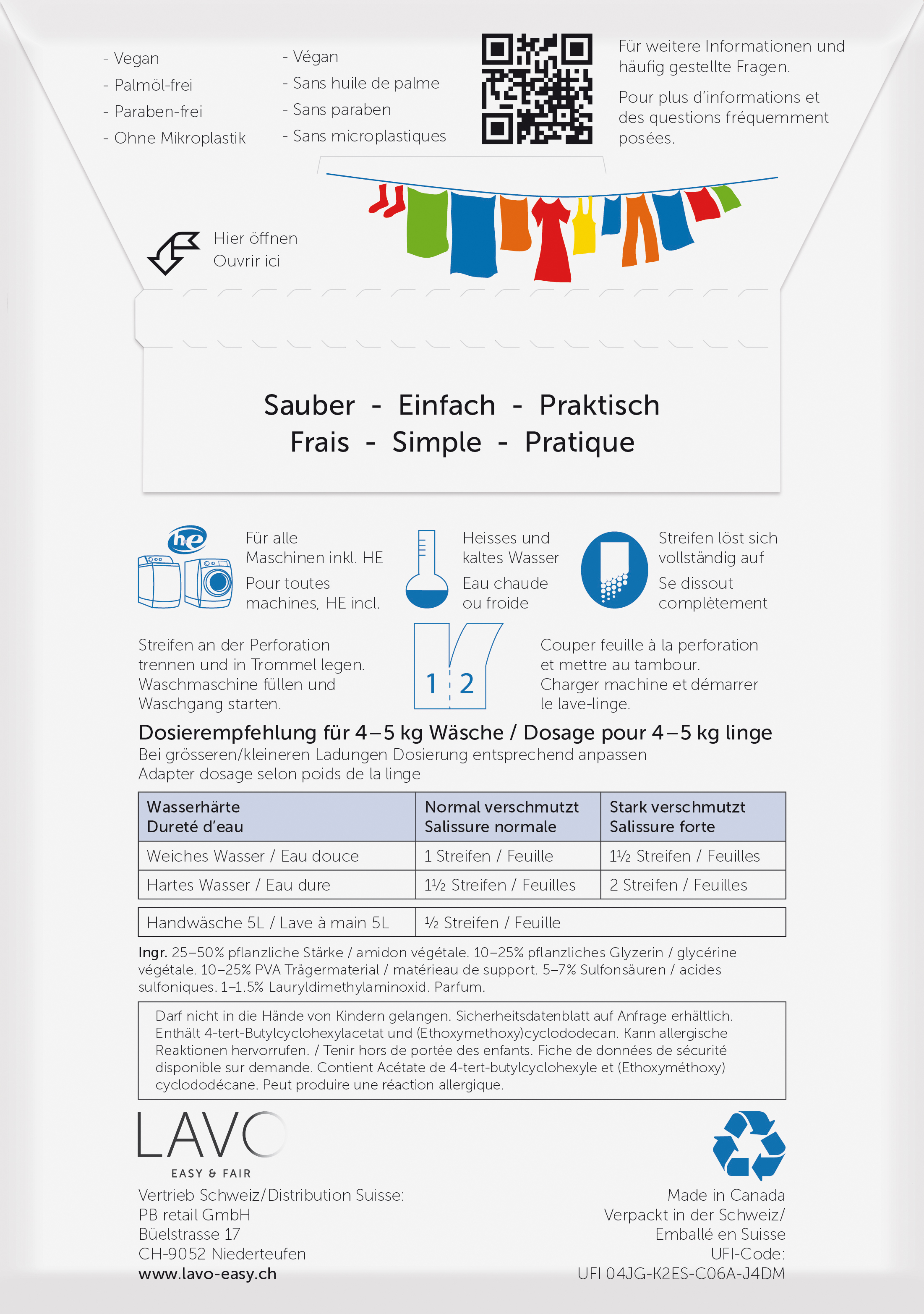 (64er Set) Easy&Fair Vordosierte Eco Waschmittel Streifen mit Frischeduft für Textilien (77151)