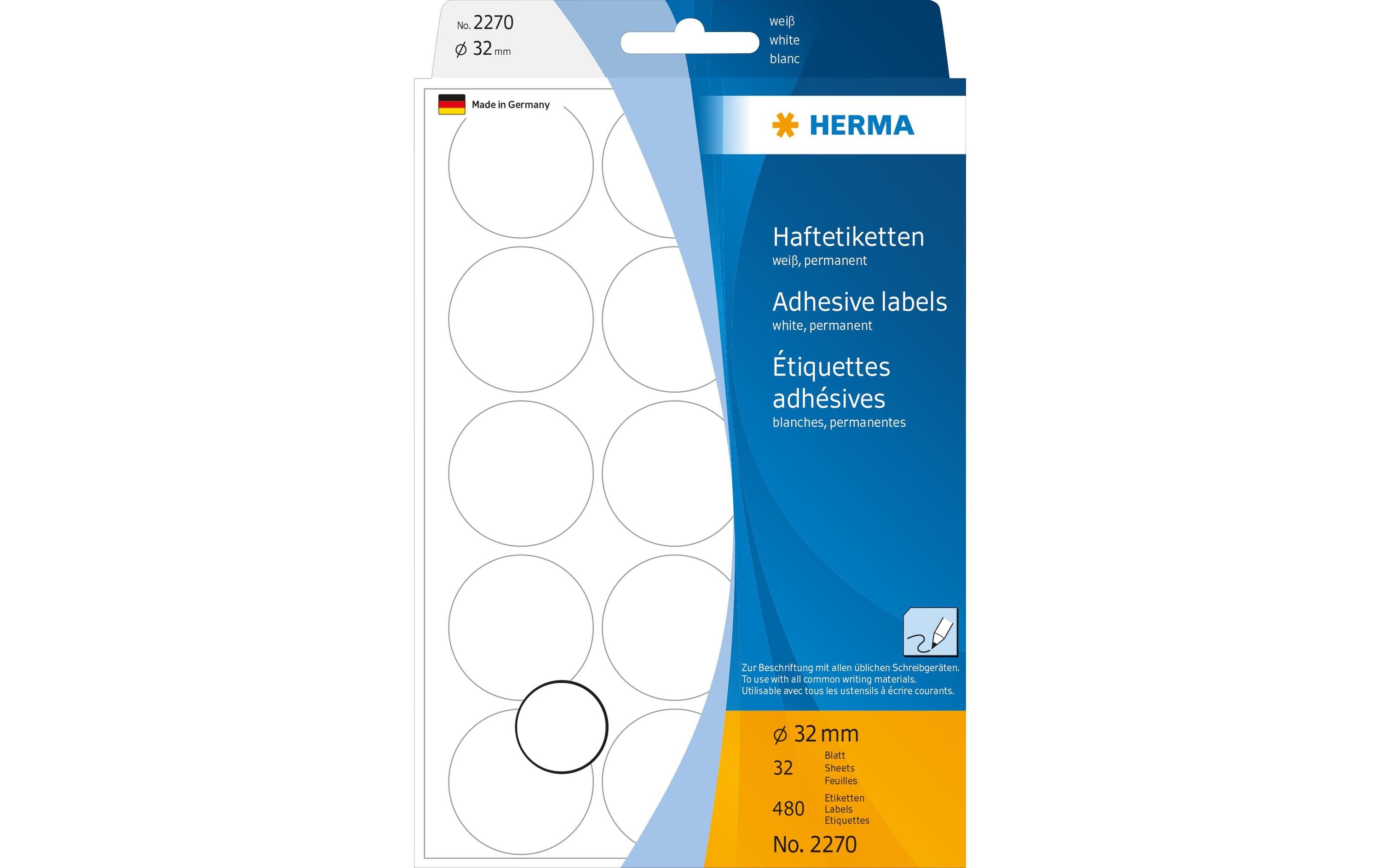 Vielzweck-Etiketten 2270 Weiss Ø 32 mm, 32 BlattSelbstklebende Markierungspunkte