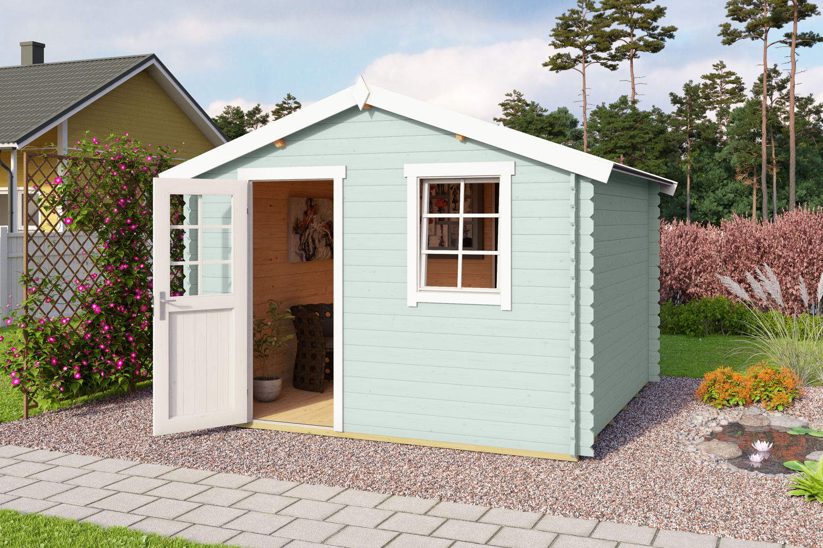 Gartenhaus WELS 3 - gletschergrün - Fichte massiv - 300x300 cm