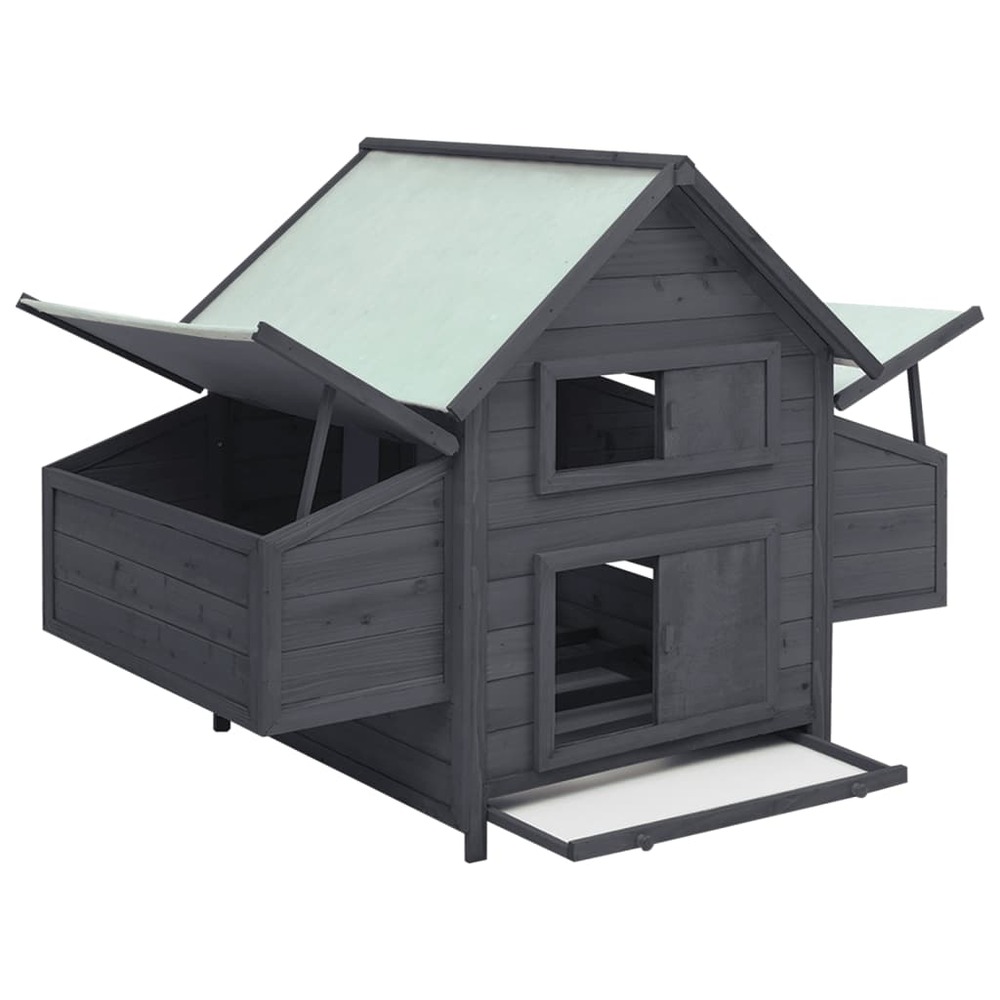 Poulailler 152 x 96 x 110 cm bois de sapin massif gris et blanc