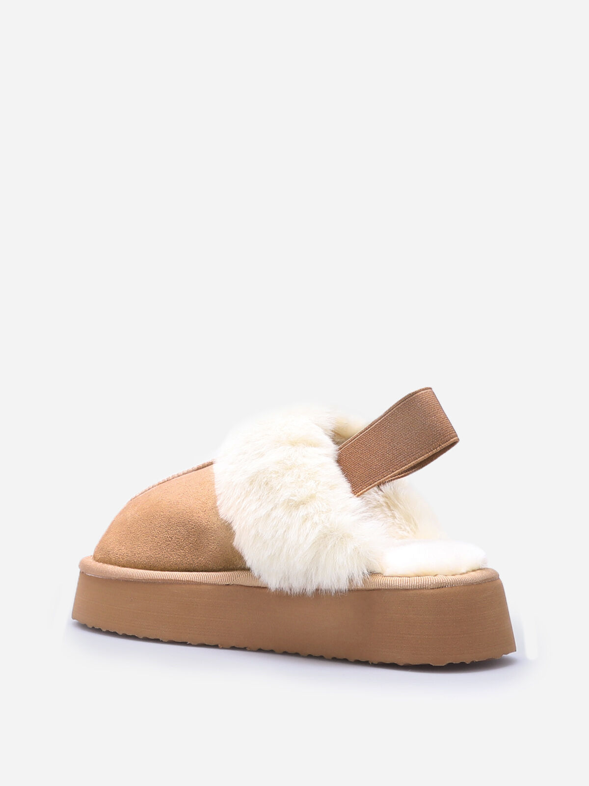 Mules fourrées à plateforme- Camel