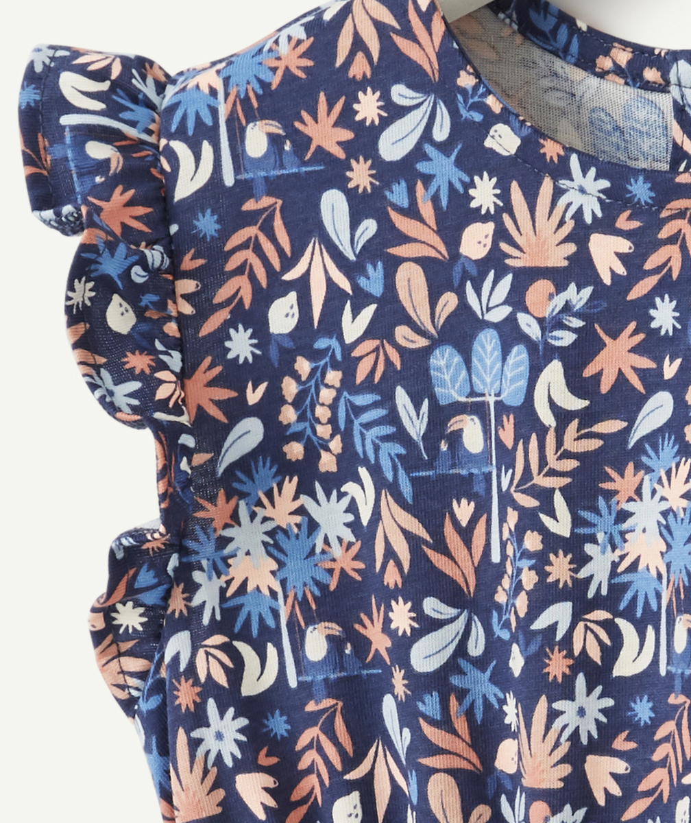 ROBE BÉBÉ FILLE BLEUE EN COTON BIO ET IMPRIMÉ FEUILLES