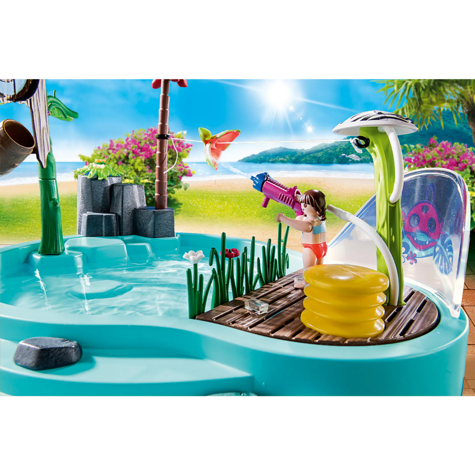 PLAYMOBIL Konstruktionsspielzeug Family Fun Spaßbecken mit Wasserspritze