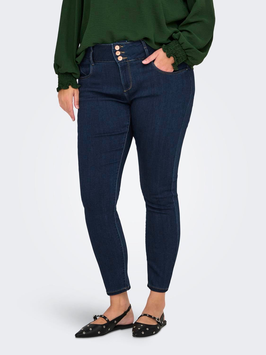 CARANNA Mittlere Taille Skinny Fit Jeans Dark Blue Denim