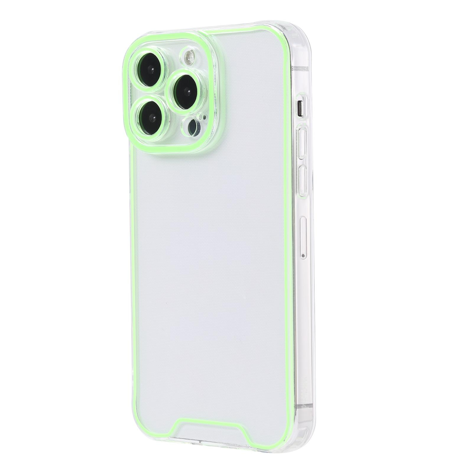 iPhone 13 Pro Gummi Case Hülle mit Fluoreszierendem Rahmen - Grün / Transparent