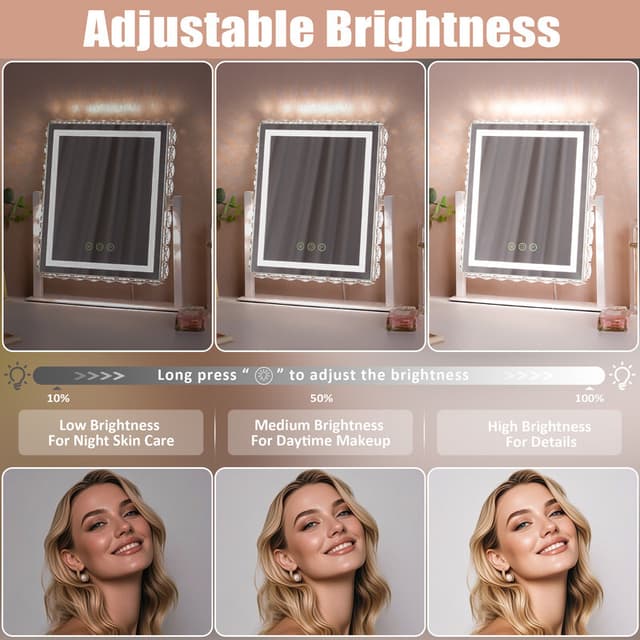 VANITII Hollywood spejl med indbygget LED-belysning Krystalramme 25 x 30 cm