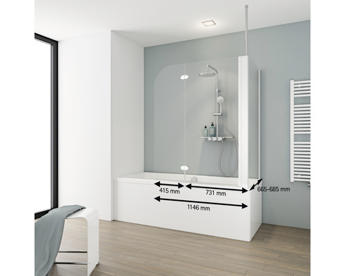 Tweedelige badwand met zijpaneel SCHULTE Komfort 114,5 x 140 cm helder glasprofiel kleur wit D 2656 04 50 140