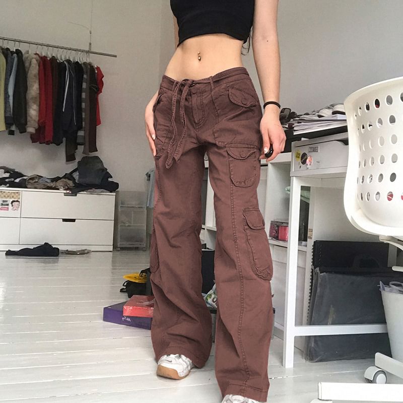 BrickBlack - Low Rise Plain Wide-Leg Cargo Jeans